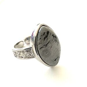 TERRA GEMMS Studio Series Dendritic Agate Adjustable Silver Tone Ring